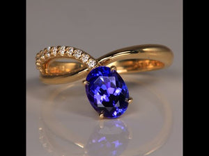 1.44ct Oval Tanzanite Ring with Fine Diamonds in 14k Yellow Gold