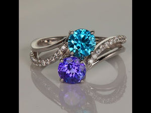 Tanzanite & Blue Zircon Ring in 14k White Gold with Diamond Accents