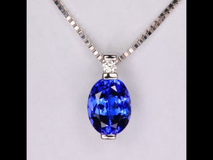 Oval 1.60 Carats Tanzanite Bar Set Pendant with Diamond in 14k White Gold