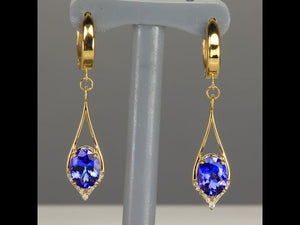 Tanzanite and Diamond Drop Yellow Gold Earrings