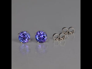 14K White Gold Round Brilliant Tanzanite Studs 1.28 Carats