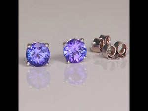 14K White Gold Round Tanzanite Stud Earrings .92 Carat
