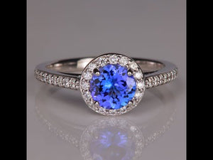 14K White Gold Round Brilliant Tanzanite and Diamond Ring 1.09 Carats