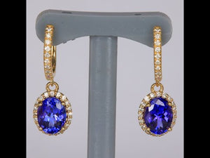 14K Yellow Gold Oval Tanzanite and Diamond Huggie Earrings 4.35 Carats