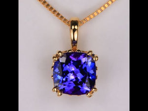 14K Yellow Gold Cushion Tanzanite Pendant  1.72 Carats