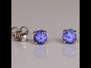 14K White Gold Round Tanzanite Stud Earrings .75 Carat