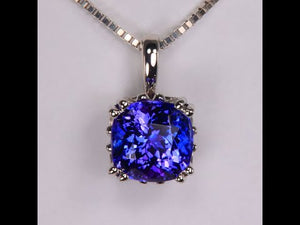 14K White Gold Cushion Tanzanite Pendant  2.73 Carats