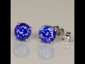 14K White Gold Round Brilliant Tanzanite Studs 1.84 Carats