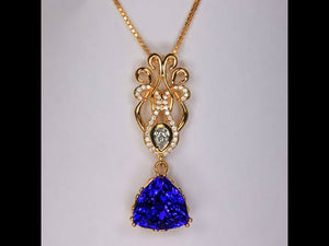 Tanzanite and Diamond Pendant in 18kt Gold 12.87 Carats