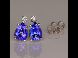 Diamond & Pear Shape Tanzanite Earrings in 1.85 Carats in 14k White Gold
