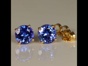14k Yellow Gold Round Tanzanite Studs 1.90ctw