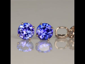 Screwback tanzanite earring studs round blue color