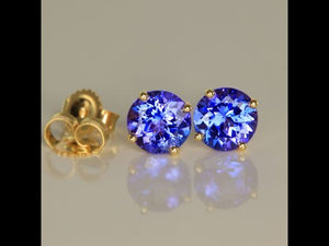 Round Blue Tanzanite Earrings in Yellow Gold