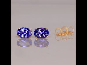 14K Yellow Gold Oval Tanzanite Stud Earrings 1.37 Carats