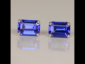 14K White Gold Emerald Cut Tanzanite Stud Earrings 1.41 Carats