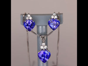 Heart Shape Brilliant Cut Tanzanite Pendant and Earrings Trio