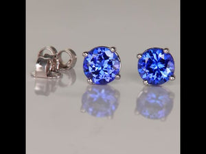 14K White Gold Round Cut Tanzanite Stud Earrings 1.13 Carats