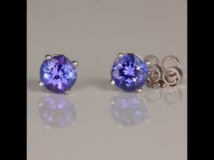 14K White Gold Round Tanzanite Stud Earrings 1.23 Carats