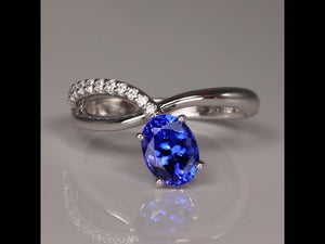 Tanzanite Ring with 1.35ct Oval Tanzanite & Diamonds in 14k White Gold