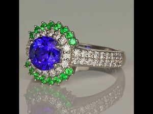 ON HOLD JK Tanzanite, Diamond and Tsavorite Ring 1.75 Carat Exceptional Tanzanite