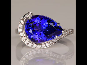 14K White Gold Pear Shape Tanzanite Ring 6.79 Carats
