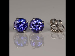 1.93 Carats Tanzanite Stud Four Prong Earrings in White Gold
