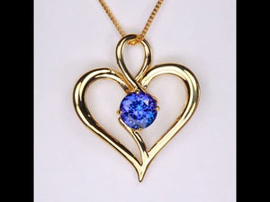 Yellow Gold Tanzanite Heart Pendant 1.66 Carats Round