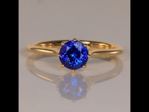 14K Yellow Gold Round Tanzanite Ring 1.14 Carats