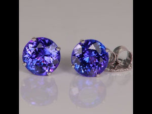14K White Gold Round Tanzanite Stud Earrings 3.79 Carats