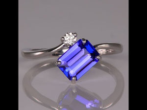 1.47 Carat Emerald Cut Tanzanite And Diamond Ring