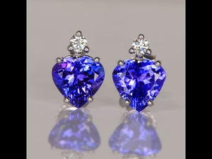 14K White Gold Heart Tanzanite and Diamond Earrings 1.75 Carats