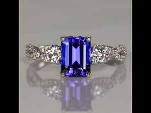 Tanzanite Emerald Cut Ring With Fine Diamonds