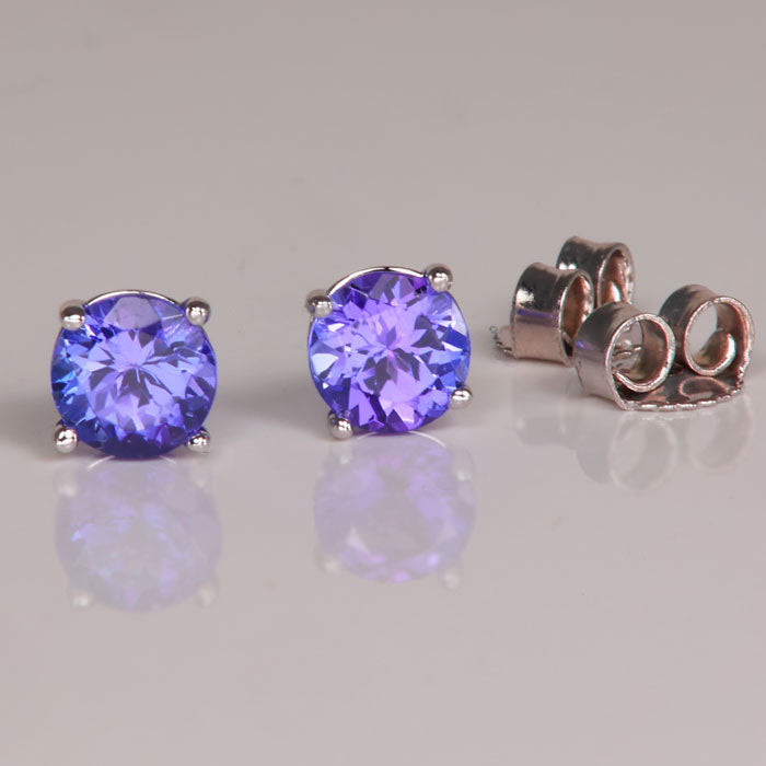 round cut tanzanite stud earrings