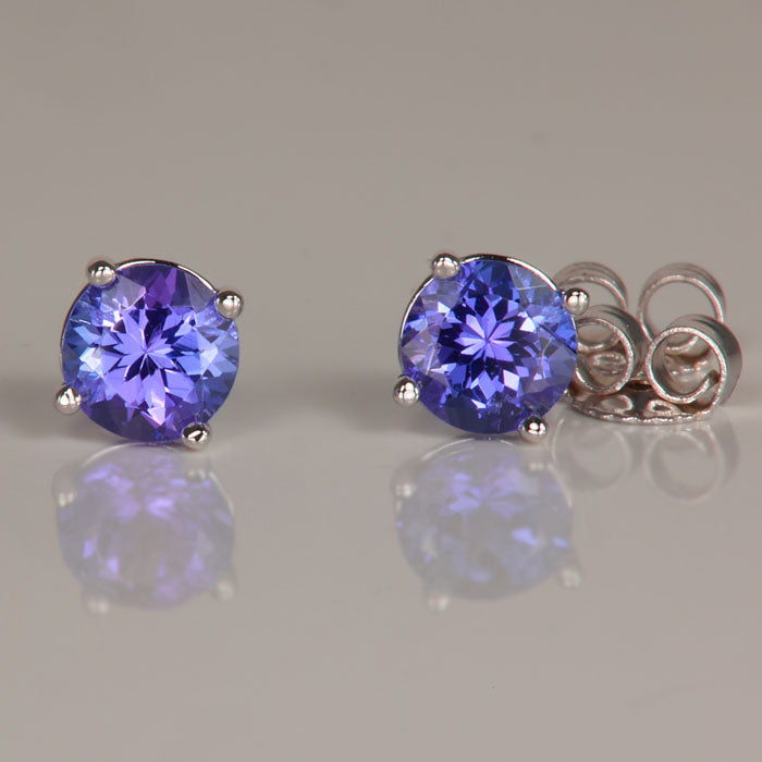 tanzanite earrings round stud white gold