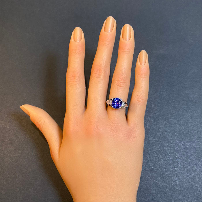 tanzanite ring square cushion white gold diamonds