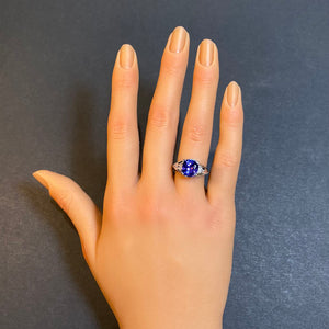tanzanite ring square cushion white gold diamonds