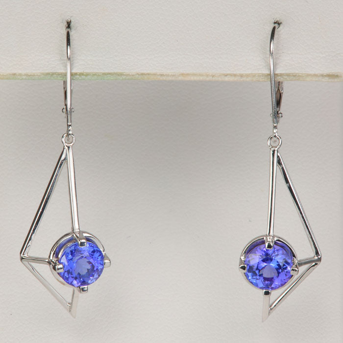 round tanzanite gemstone geometric dangle earrings