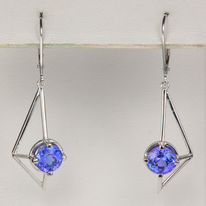 round tanzanite gemstone geometric dangle earrings