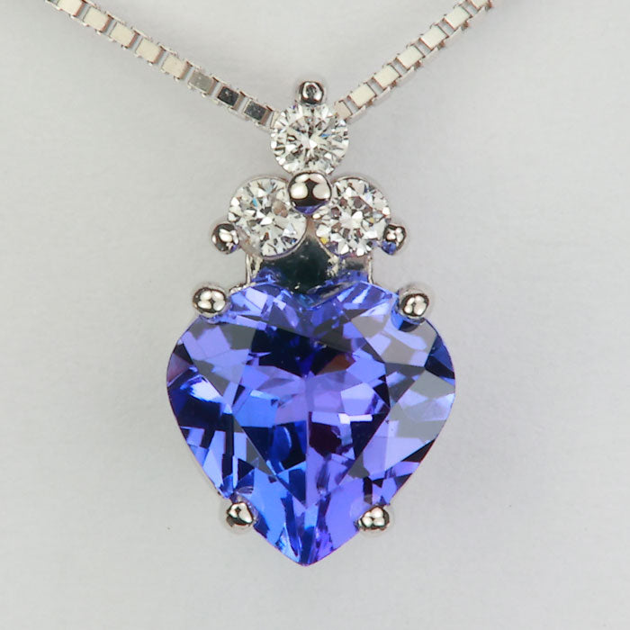 heart shape brilliant cut tanzanite gemstone necklace with natural diamonds in white gold