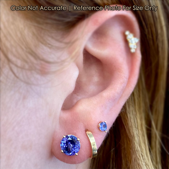 size of blue violet tanzanite earrings on ear