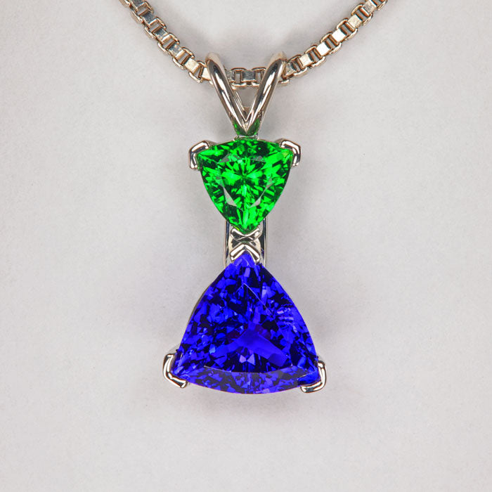 trilliant cut tanzanite and tourmaline pendant