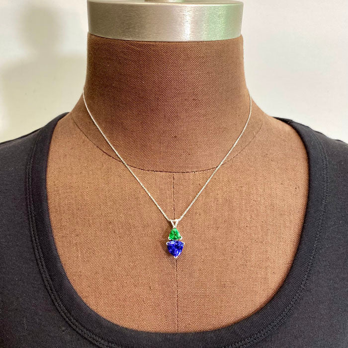 tanzanite chrome tourmaline pendant white gold trilliant cut