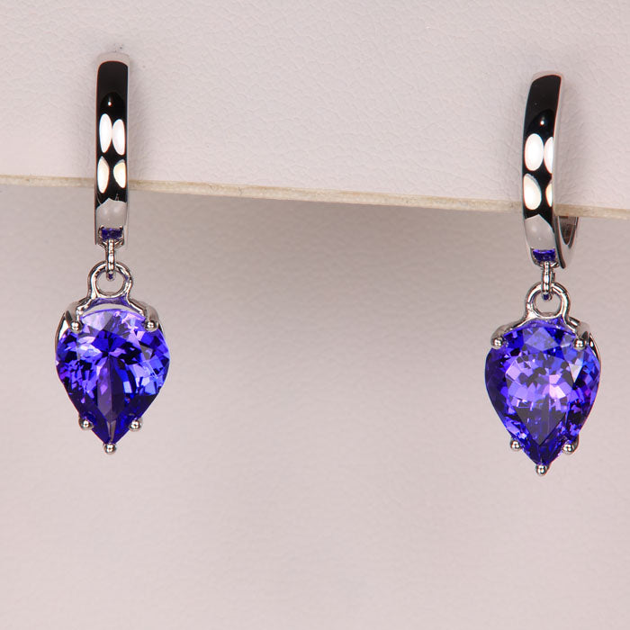 14K White Gold Tanzanite Huggie Drop Earrings Carats