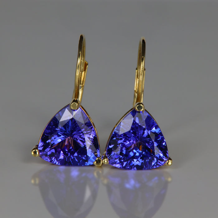 14K Yellow Gold Trilliant Tanzanite Dangle Earrings Carats