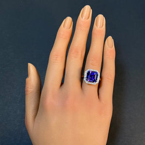 tanzanite square step ring diamonds white gold