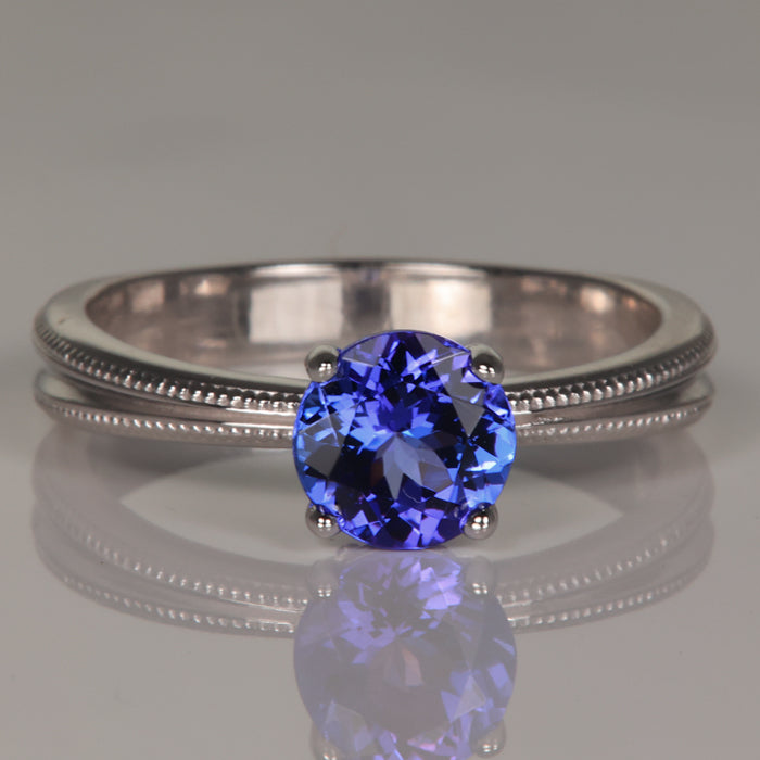 Tanzanite Ring Round 14k White Gold