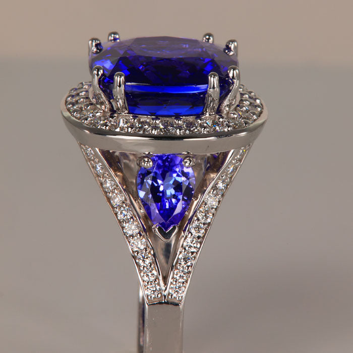 tanzanite square cushion ring diamonds white gold