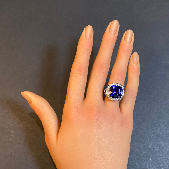 square cushion tanzanite ring white gold diamonds