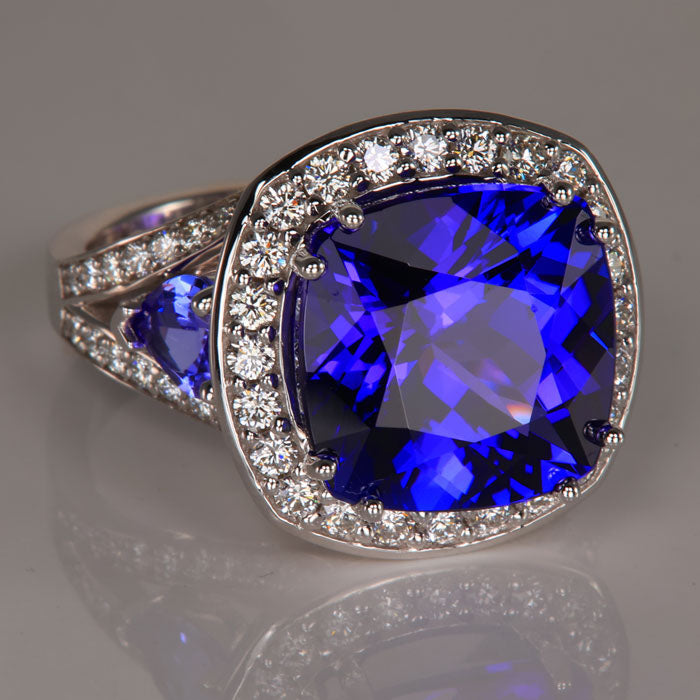square cushion tanzanite ring with diamonds