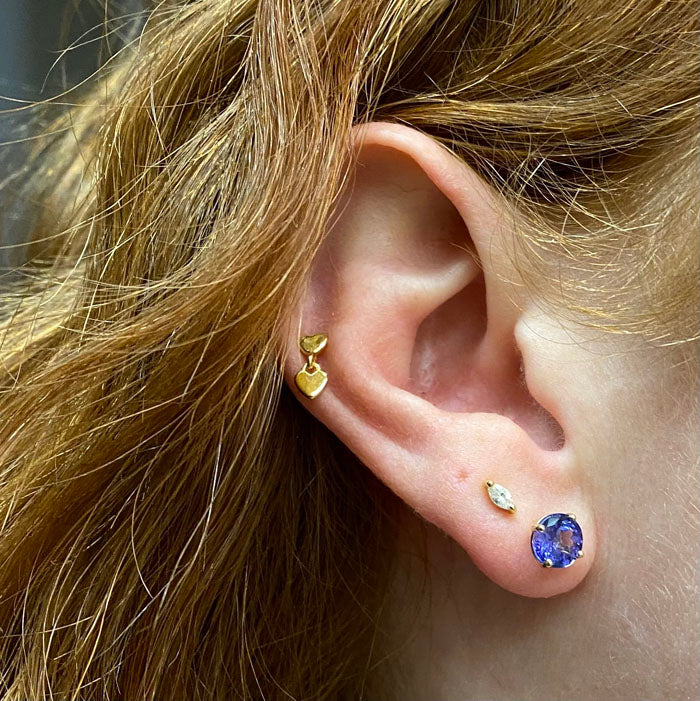 14k yellow gold tanzanite stud earring round